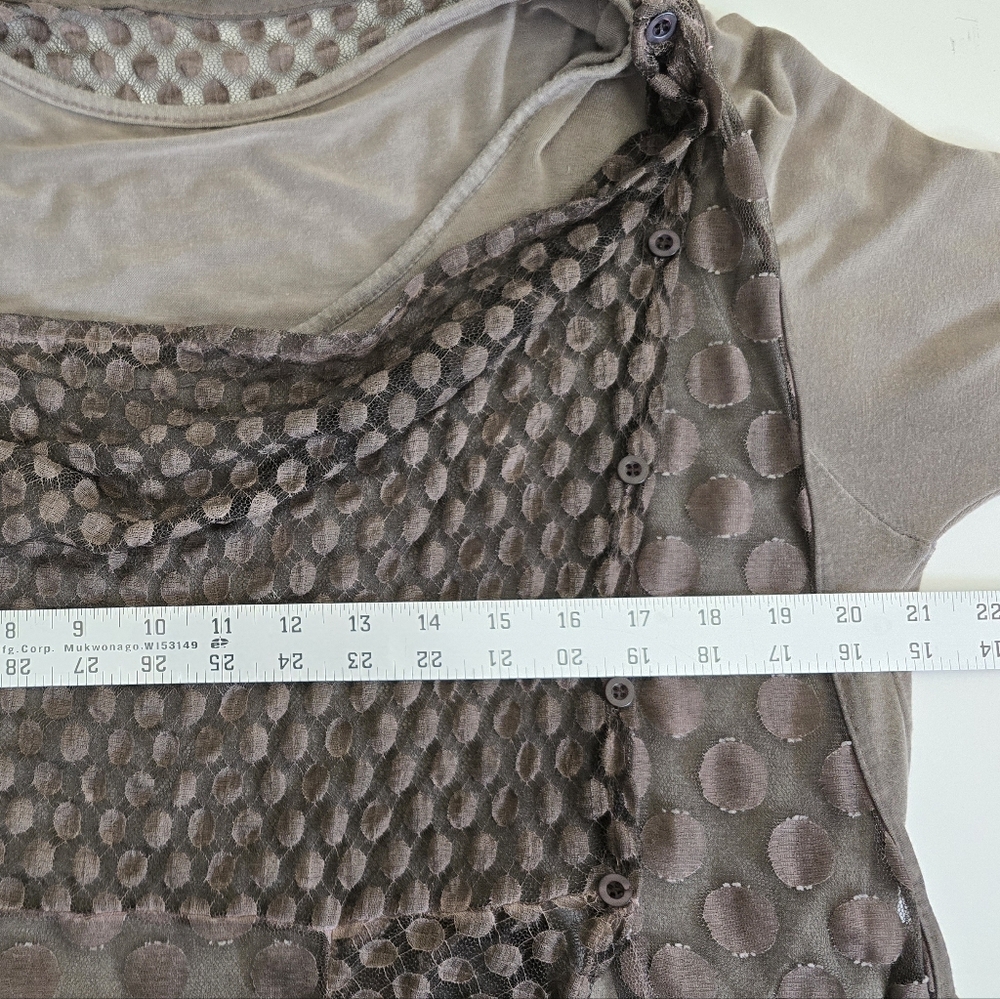 Made in Italy Layered Brown Tunic with Polka Dot Design Sheer Overlay Women's - Picture 7 of 10